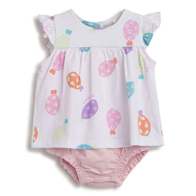 Girls Light Pink Printed Short Sleeve Rompers